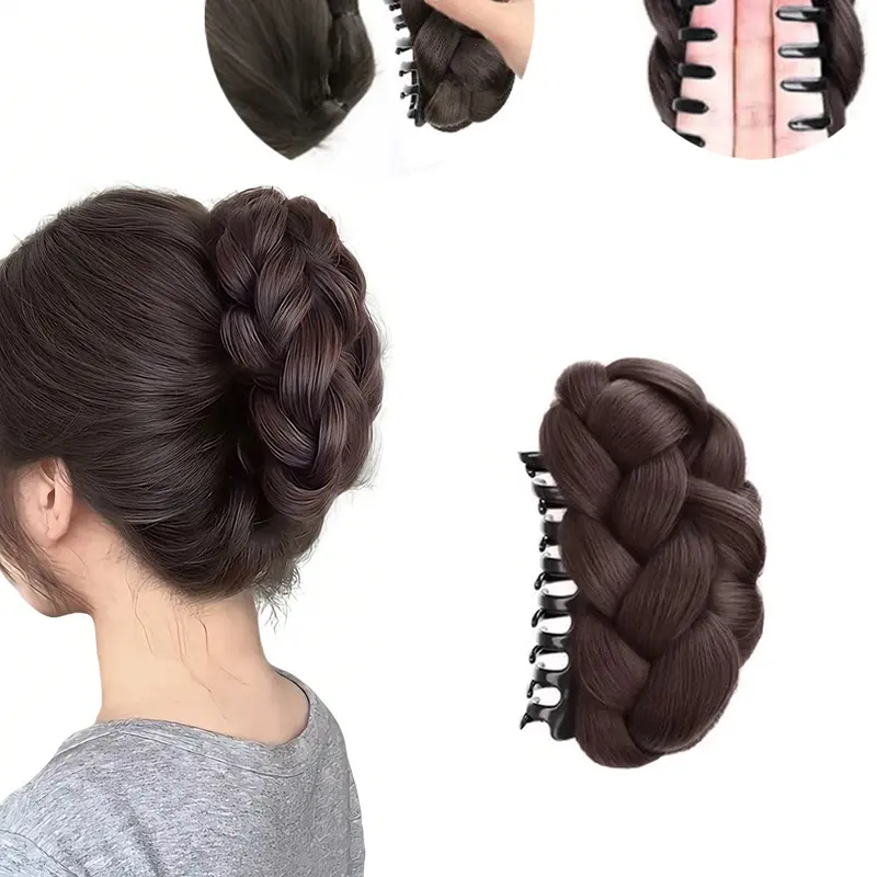 1pc Realistic Natural Hairpiece, Braided Texture Bun Holder with Hidden Claw Clip, High Crown Design, Seamless Easy-to-Use Hair Accessory