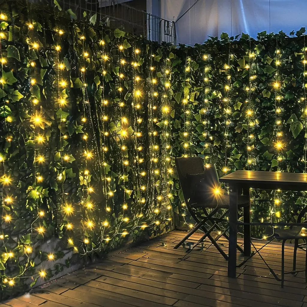 Artificial Ivy  Fence with Lights 120x40in Grass Wall Screen  Vines Balcony Fence  Screen Cover, Faux Ivy Leaf Hedge Panels Wall Decoration