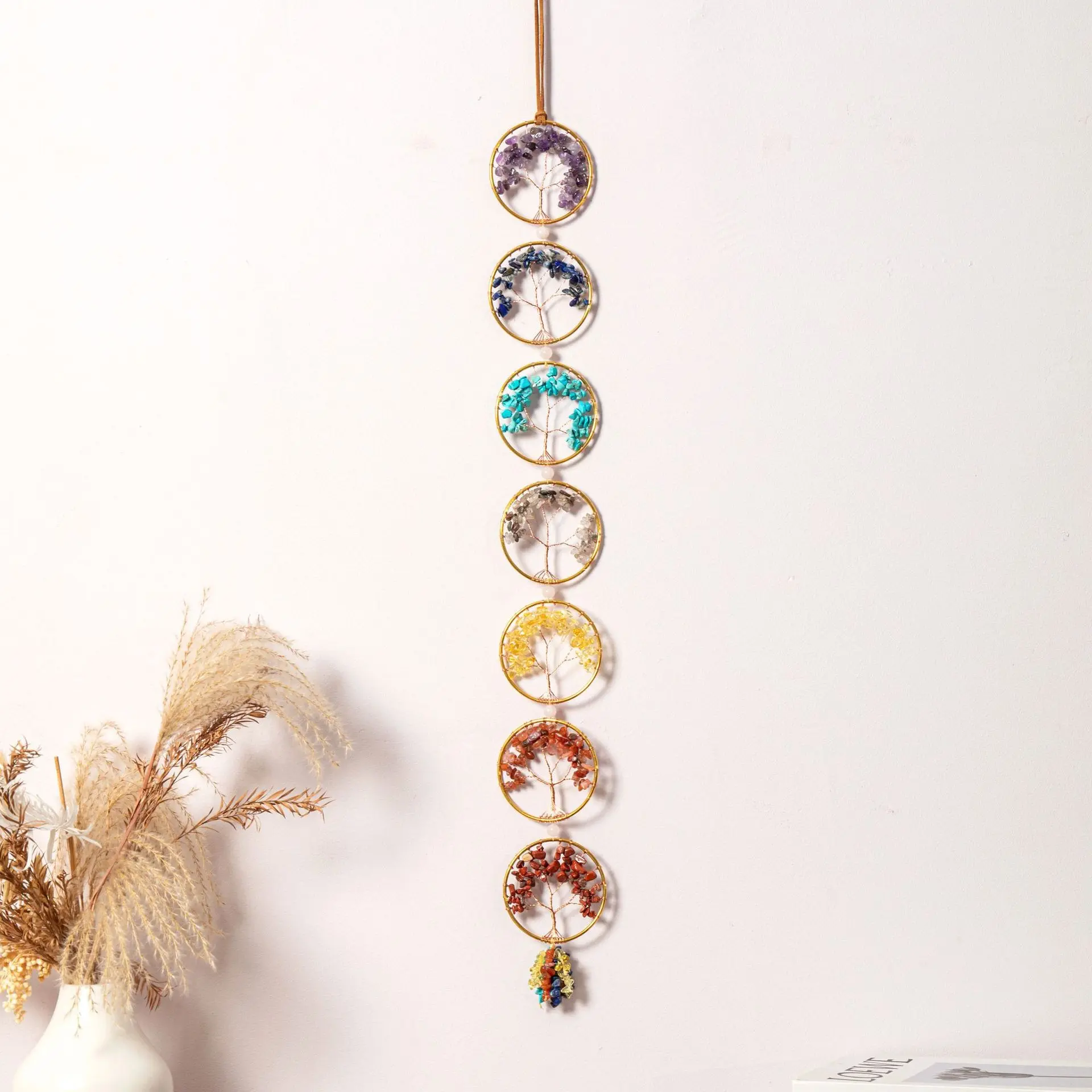 Life Tree 7 Chakra Stone Crystal Wall Hanging, Ideal for Meditation & Home Decor, Perfect Gift for Women Enthusiasts