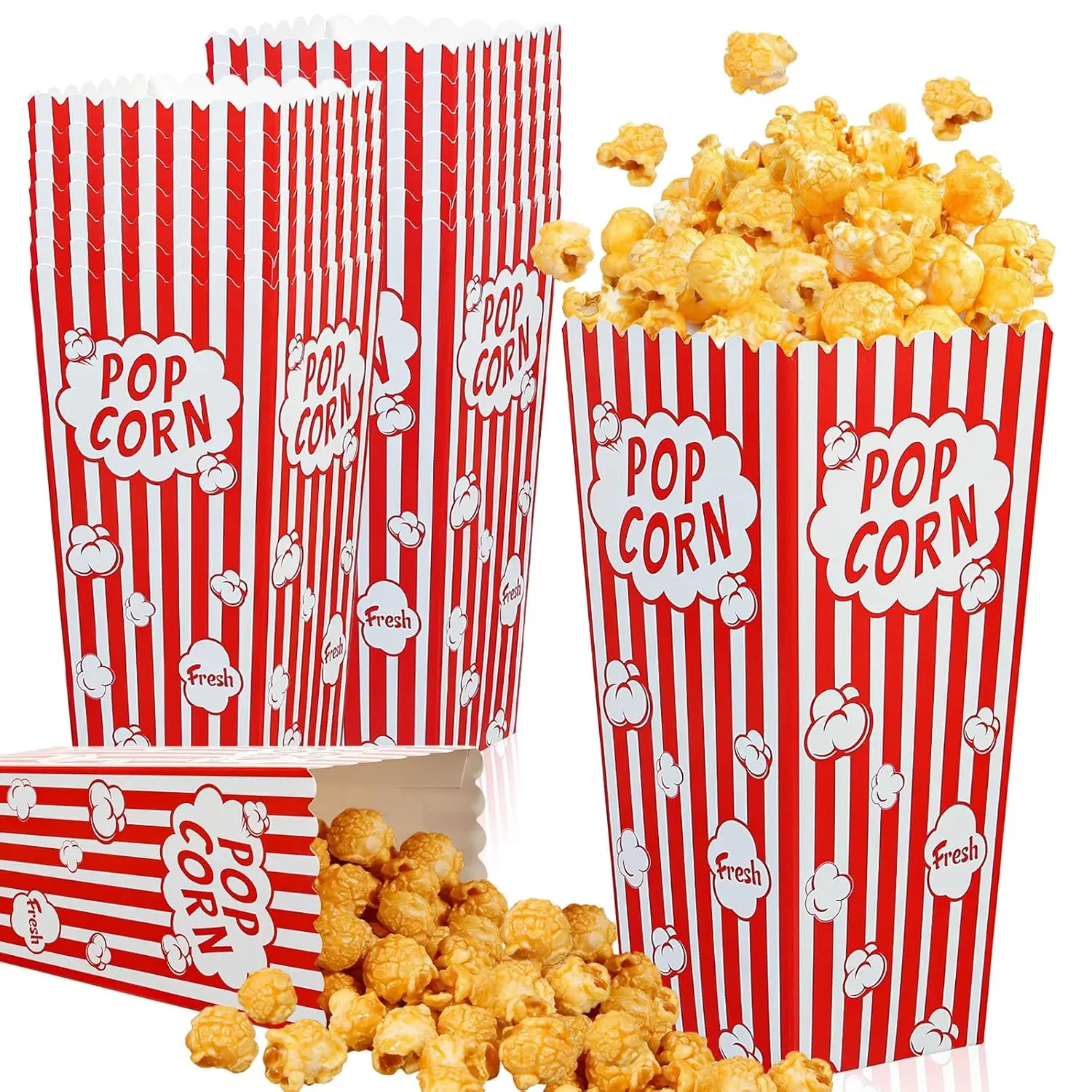 200 count Popcorn Boxes Bulk, Large Capacity 46oz Popcorn Containers Buckets Bowls Tub Paper Cups Holders for Pop Corn Machine, Movie Night, Cinema, Carnival, Party,Concessions