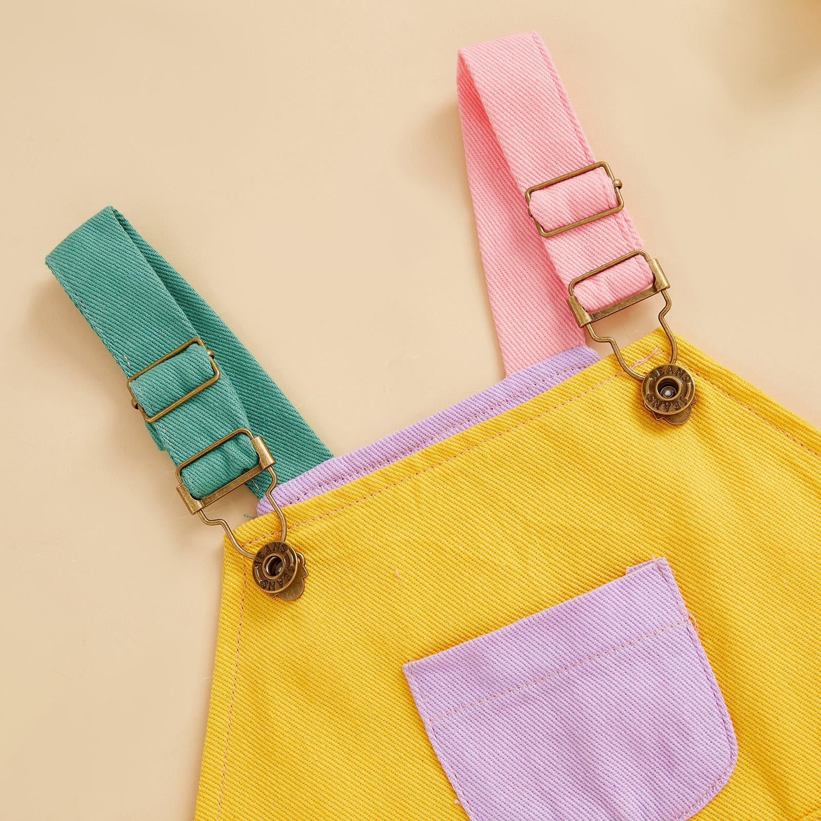 Imcute 90's Style Toddler Overalls Shorts Babby Boy Girl Suspender Romper Contrast Color Sleeveless Jumpsuit with Adjustble Shoulder Strap Shorts 6M-4Y