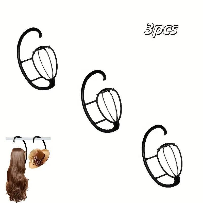 Hanging wig/hat display stand, 3-piece/set foldable Collapsible wig hair dryer stand, professional portable space saving hanger wig/hat storage display stand, suitable for home storage and travel storage