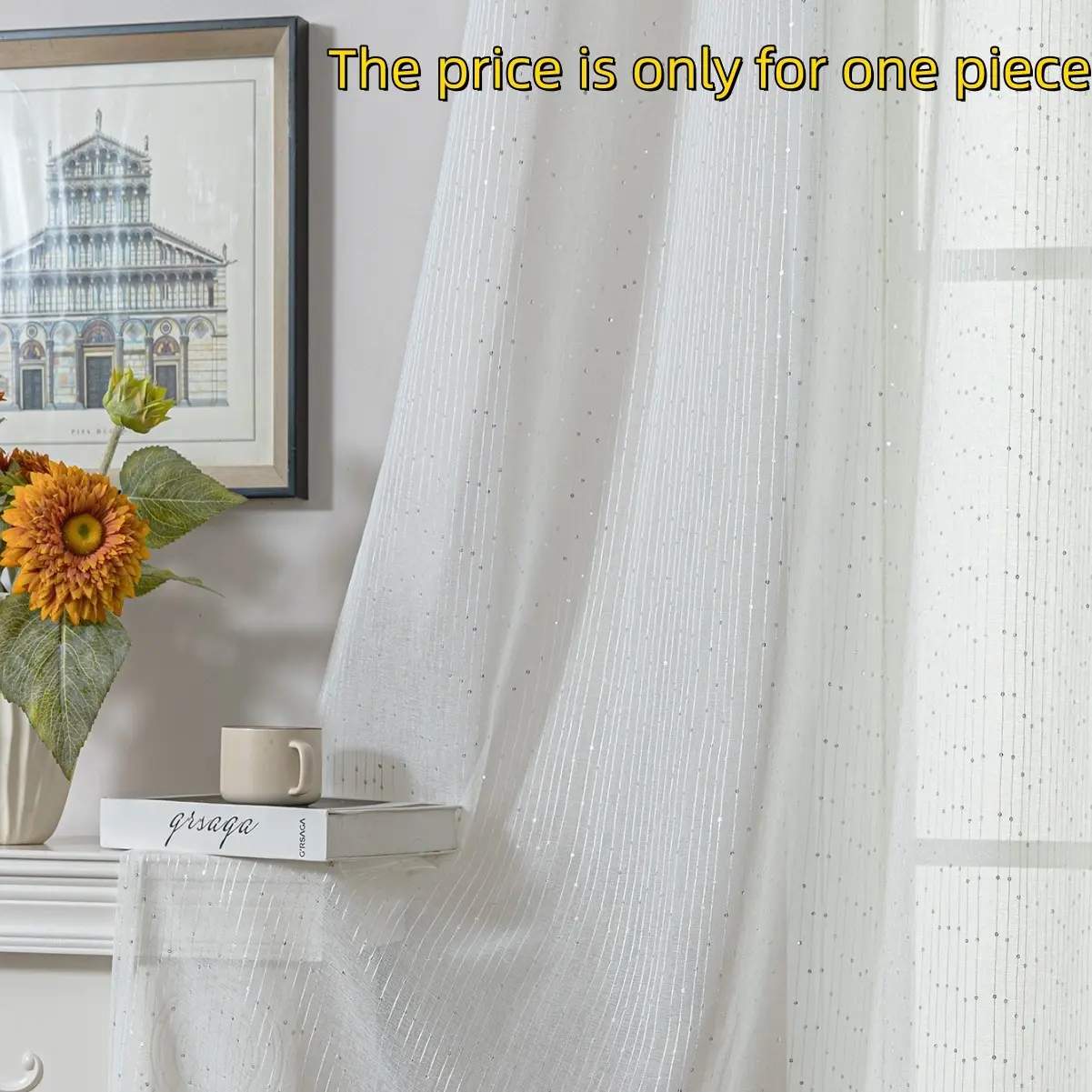 1PC Clear Window Curtain with Silver Color Sequins, Living Room Bedroom Balcony, Light-Transmitting Not See-Through, Modern Luxury Style