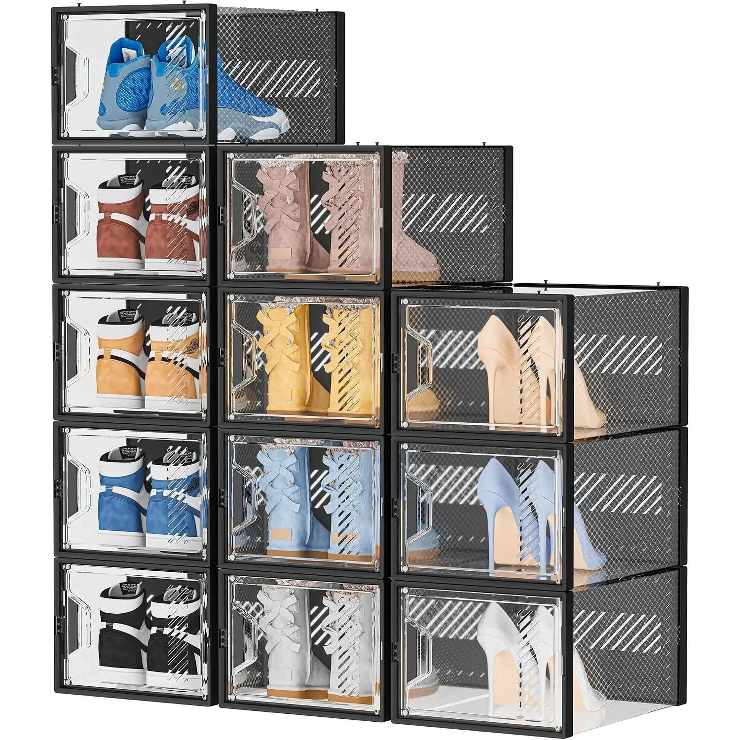 Shoe Storage, 12 Pack X-Large Shoe Organizer for Closet, Shoe Boxes Clear Plastic Stackable Shoe Storage Boxes for Size 13