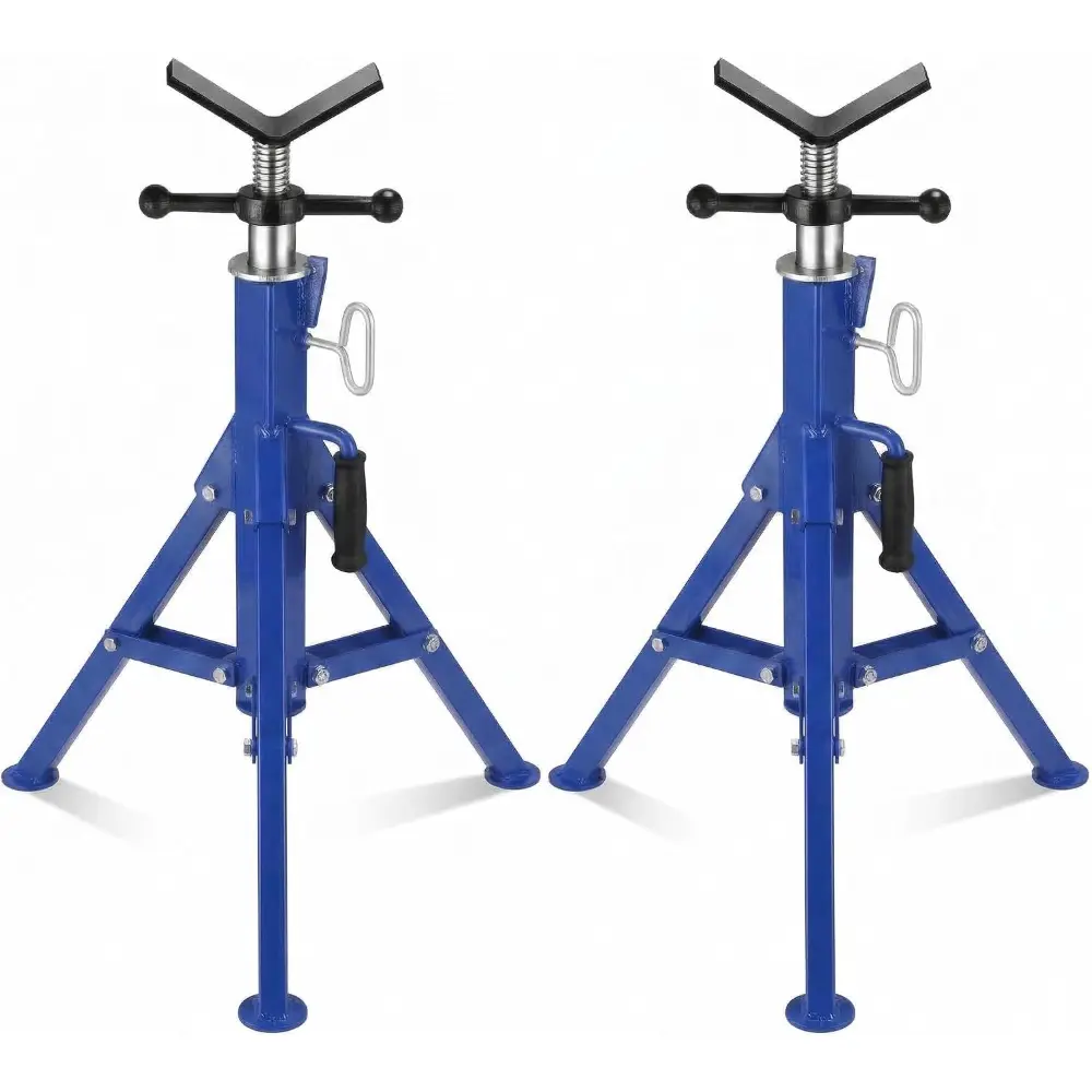 2 Pack Heavy Duty Pipe Jack Stands, 2500LBS v-Head Pipe Jack Stand, 27.2"-52" Height Adjustable v Head Pipe Stand, Steel Folding Jack Stand for 1/2-12 Inches Pipes