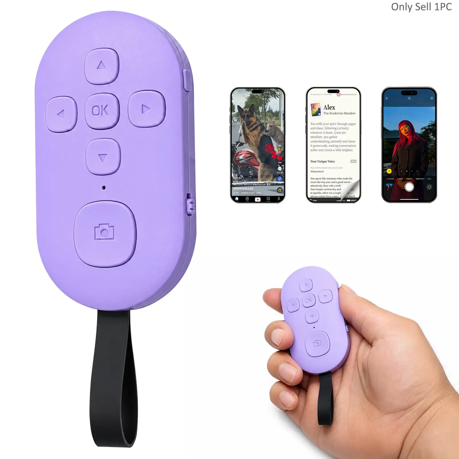 Bluetooth Remote for TikTok Scrolling, Wireless Smartphone Page Turner and Selfie Camera Shutter with Volume Control, Play Pause and Like for iPhone Android