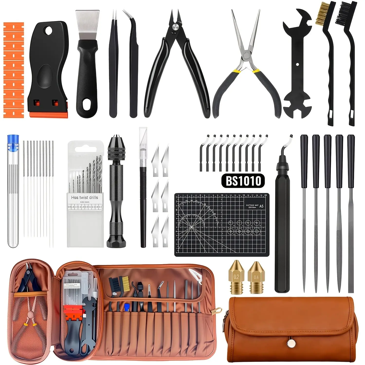 66pcs 3D Printing Accessory Tools with Tool Bag, Portable Basic Tools for 3D Printer Modeler, Nozzle Cleaning Kit, Mini Rotary Tool for Trim and Finish