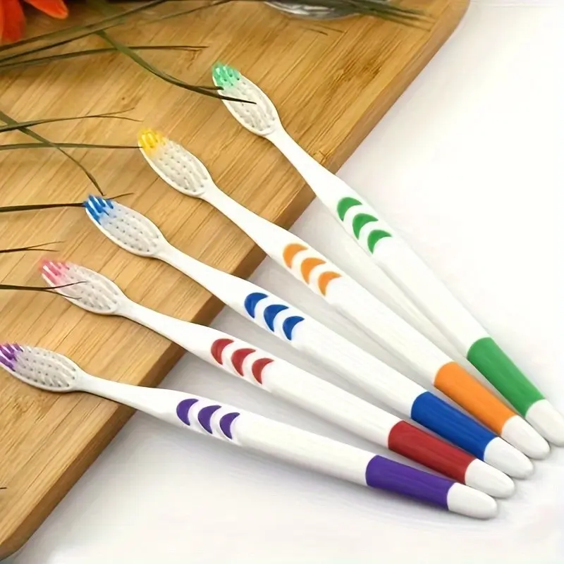 10-Pack Dual-Head Soft Toothbrushes with Bamboo Charcoal Nano Bristles, Gentle Adult Dental Care, Colorful Stripes, Polyester Bristles