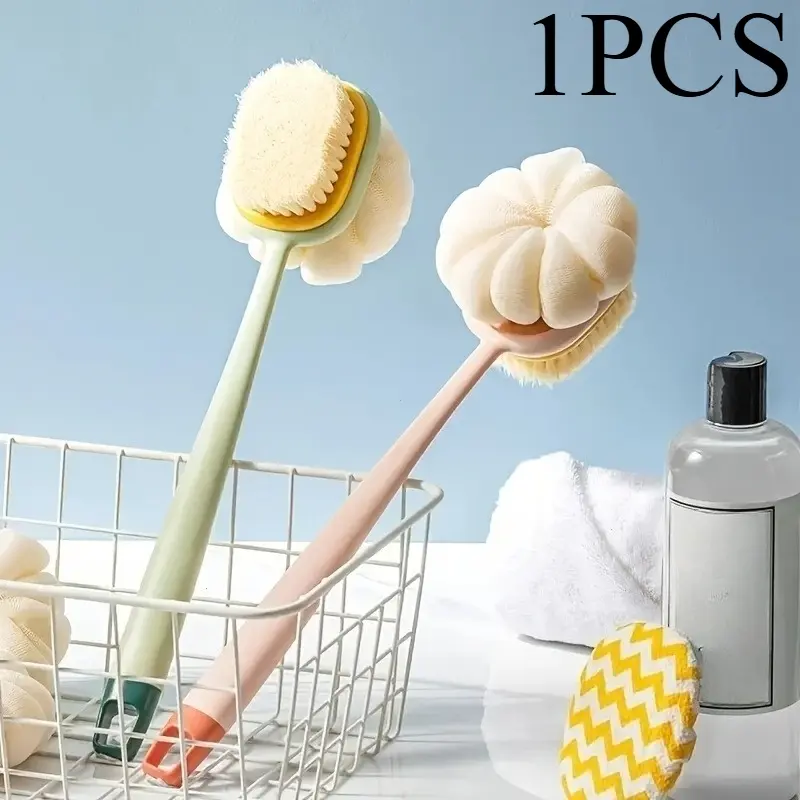2-piece set of extended loofah back brush with long handle shower body brush (1 random color bath brush+1 storage hook) with soft mesh sponge, women's exfoliating bath massage Body Back Scrubber