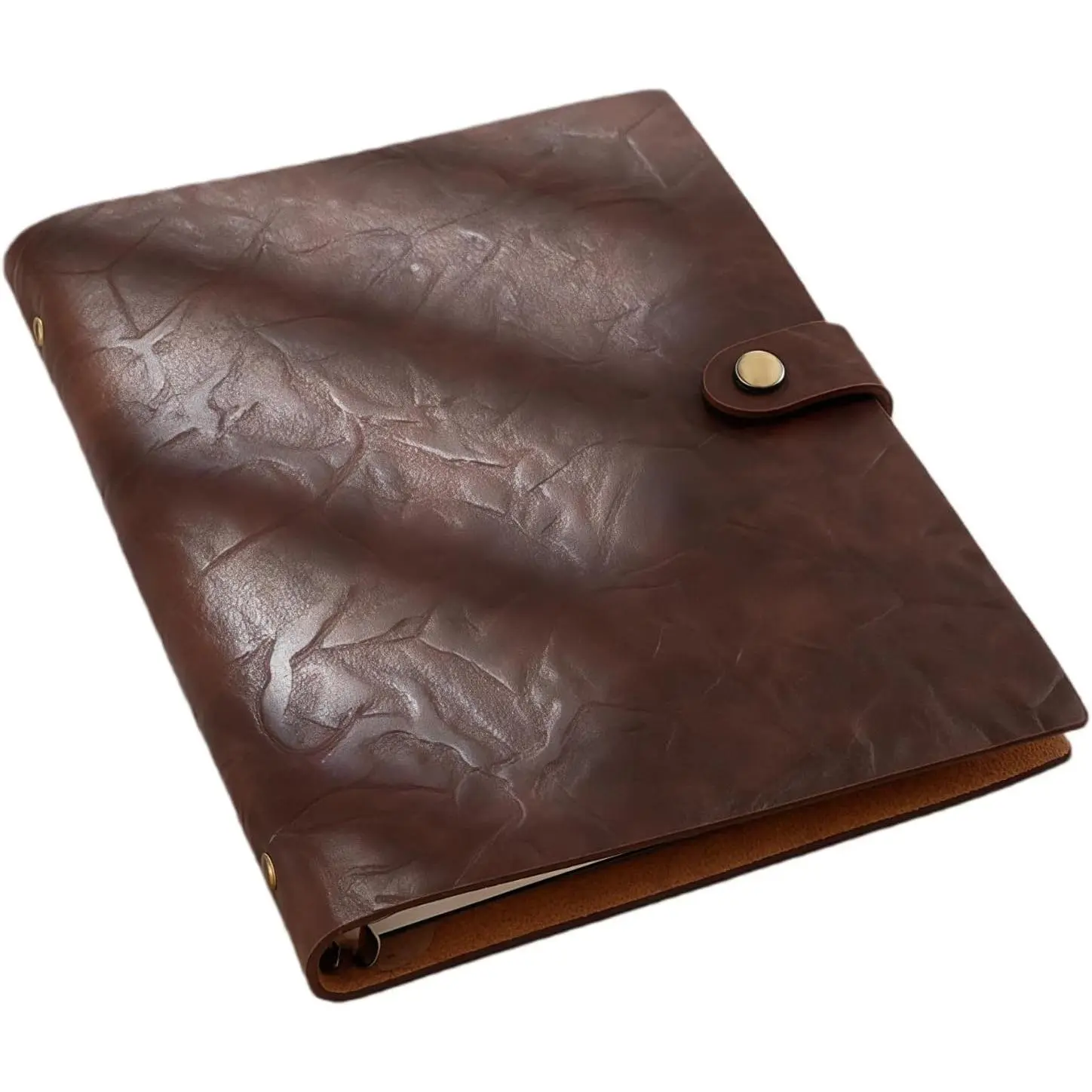 A5 Crinkled Leather Refillable Binder Journal Organizer - Soft Cover Office Notebook with 6-Ring Binder, 148 Lined Pages, Pen Holder, Pocket, Card Slots for Work Study, Coffee Color