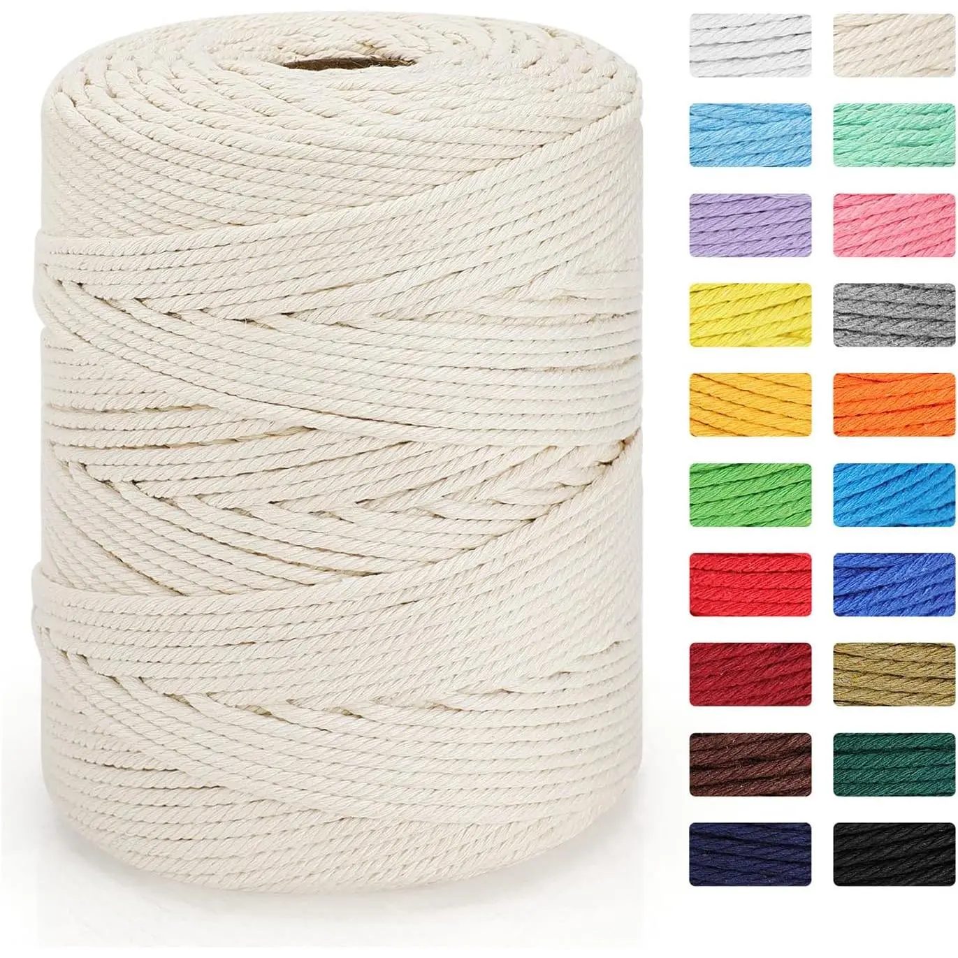 Macrame Cord 4mm x 328yd |    Macrame Rope | 4 Strand Twisted  Cord for DIY Crafts Knitting  Hangers Wedding Decor, Beige