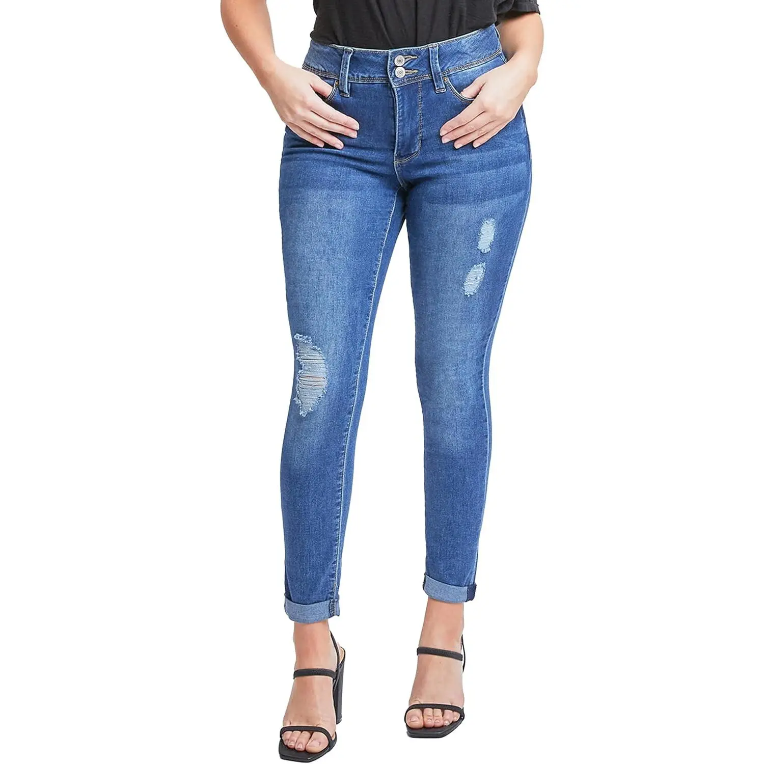 Lady's Essential Denim Bottom, 2-Button Roll-Cuff Ankle Jean