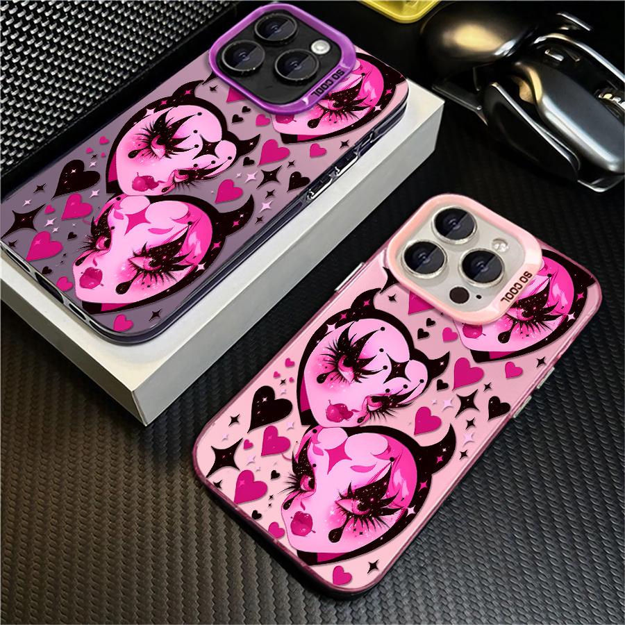 Phone case: 1pc Pink Devil Heart Pattern Phone Case Suitable for Apple iPhone11 12 13 14 15 16 17 PRO MAX X XR XSMAX 7 8Plus Shock Proof Vintage Funky Cute Fashion Can be given to a lover, Can be given to friends