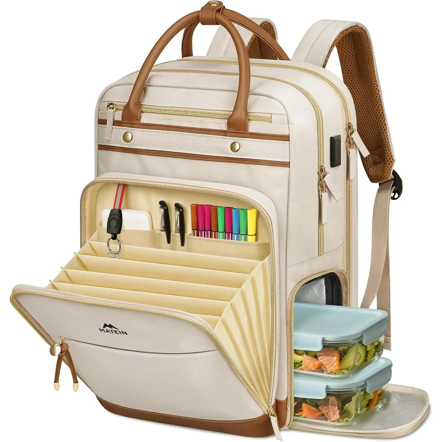Teacher Backpack with Lunch Compartment Detachable, 15.6 Inch Laptop Backpack with Organized Pocket, College Computer Work Backpacks Meal Prep Bag Gift for Women Nurse Commute OfficeGift