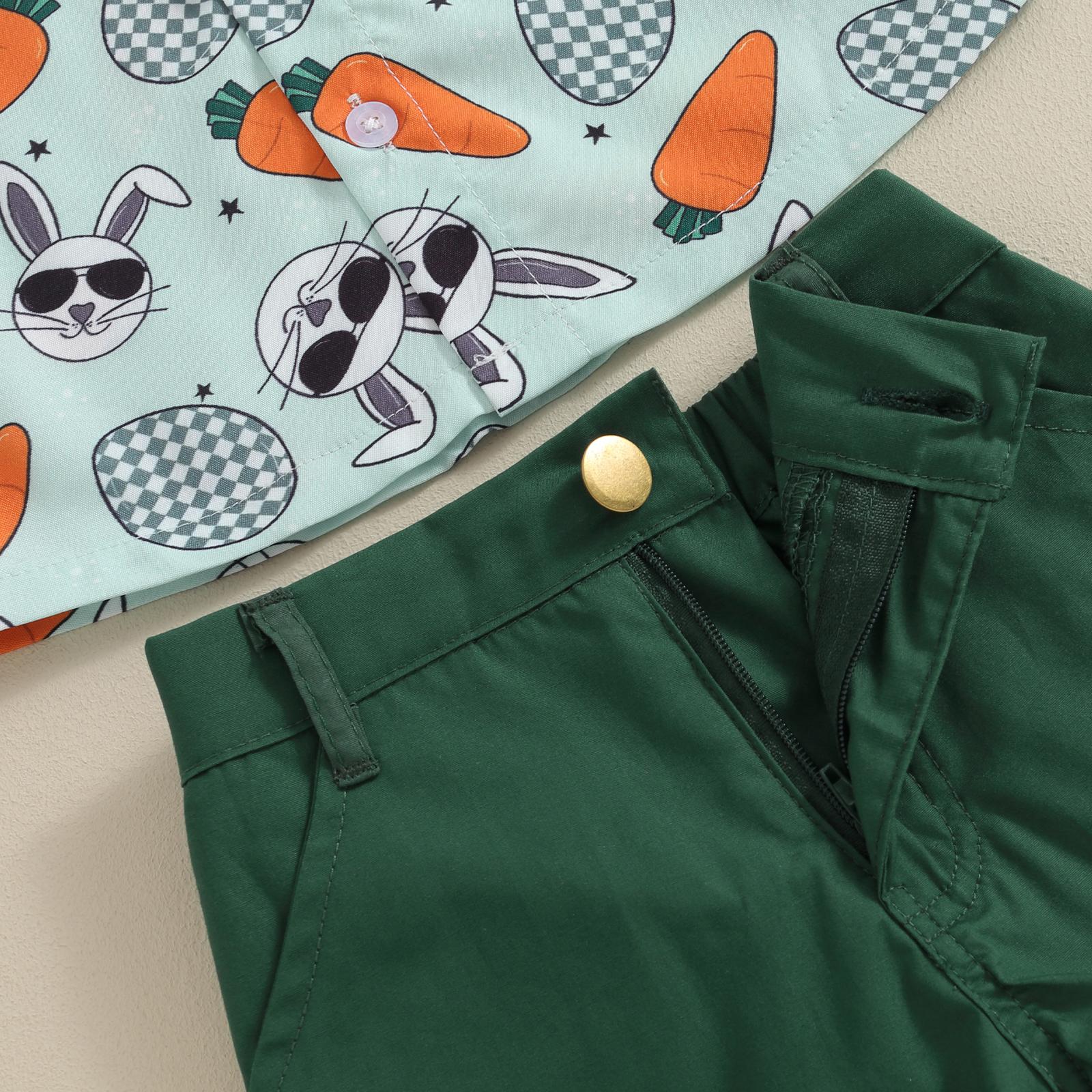 Babamoon Toddler Baby Boy Easter Outfits Carrot Rabbit Print Short Sleeve Button Down Shirt Top Solid Shorts Set Summer  2Pcs Clothes