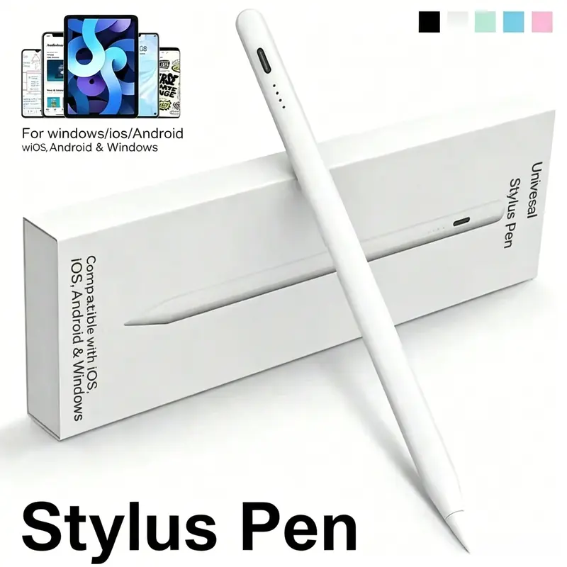 USB-C Rechargeable Touch Pen, Compatible with iPad, iPhone, Android, Replaceable Pom Tip, Portable Capacitive Stylus for Tablets, Touchscreen Pen