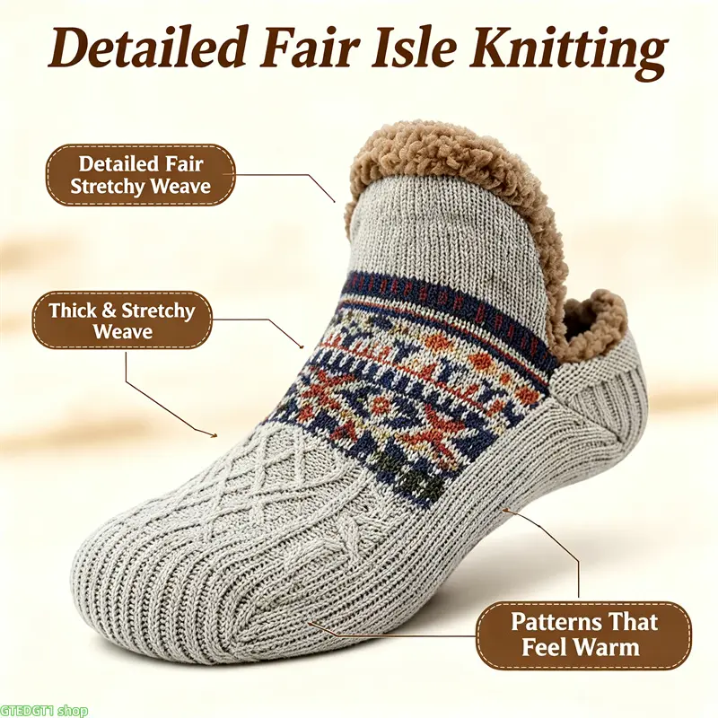 Slipper Socks for Women, Cozy Loungewear with Striped Look, Warm Plush Coral Fleece with Non-Slip Grips, Hand Wash homedecor