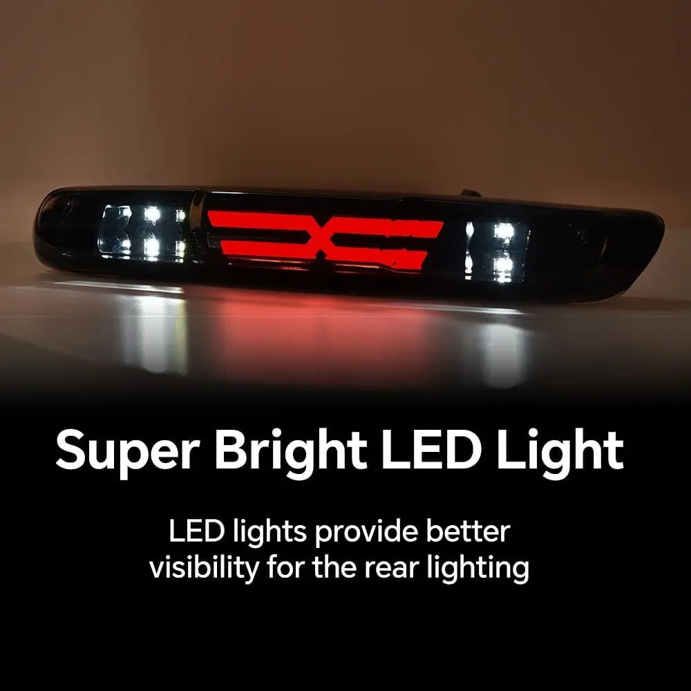 LED 3rd Brake Light Compatible with 07-14 Chevy Silverado GMC Sierra 09-10 Hummer H3T Third Brake Light Cargo Black Housing Smoke LensGift