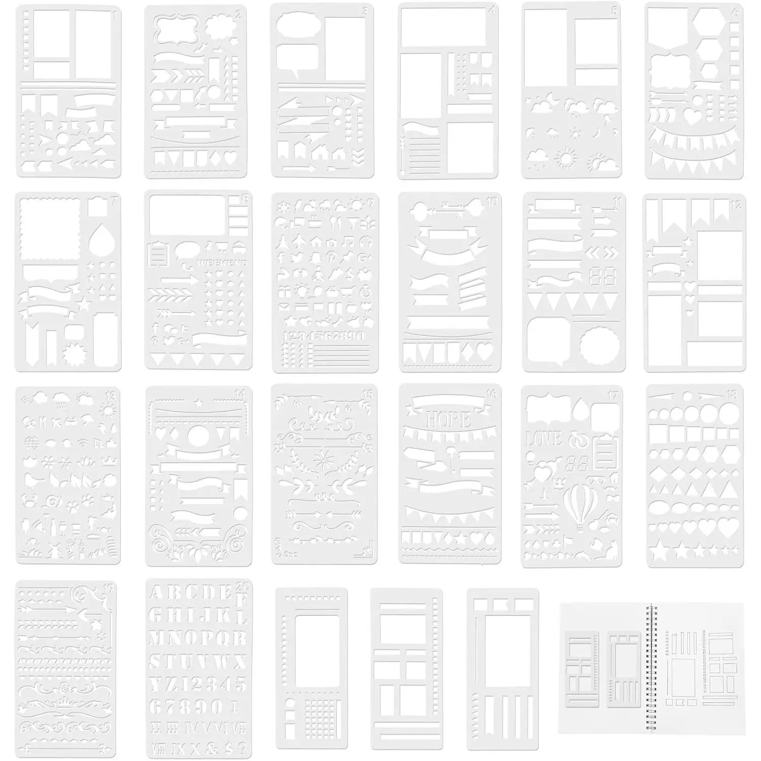 Flexible Record Template 23 count Set,  Dot Grid Journal Stencils for  Journaling, Calendar, Checklist, Layout Planning, Drawing Lines, Compatible with Discs,Coils,Rings (Set of 23)