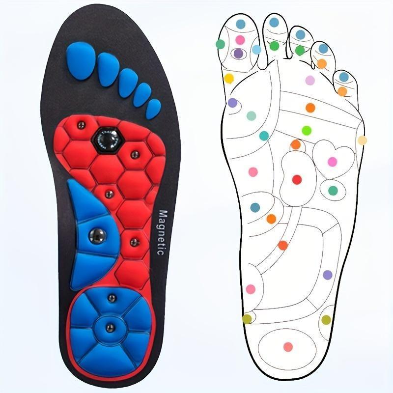 2 Pairs EVA Massage Insoles with Magnetic Acupressure Points - Shock-Absorbing, Breathable Sports Inserts for Arch Support, Red & Blue Hexagonal Pattern, Ideal Gift for Men & Women