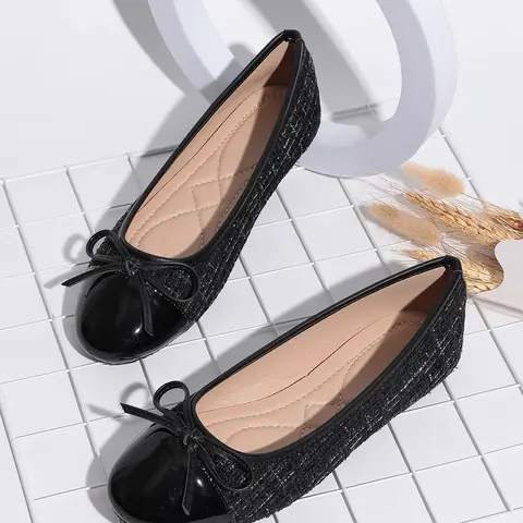 Women's Medium Width Round Toe Bow Flat Shoes, Fashionable Flats, Fashion Classic Spring Fall Casual Ballet Flats, Comfortable Slip-Ons for Dresses Footwear