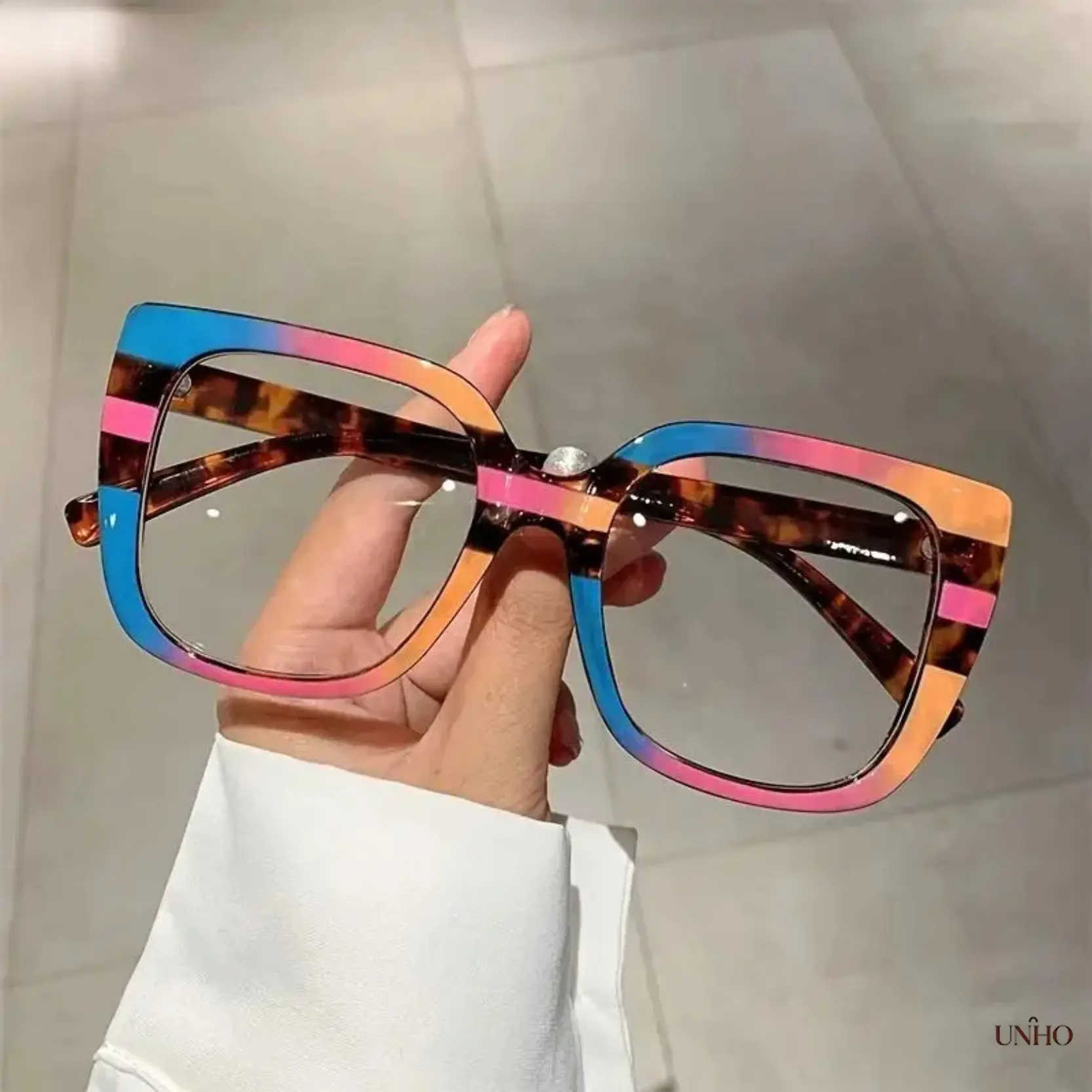 Women's Ultra-Light Full-Rim Square Non-Prescription Eyeglass Frames - Light Purple Leopard Print, Chain Detail, Retro Chic DIY Bag Accessory for Corporate Office Wear & Casual Daily Clothes, Lightweight, Matches Casual Daily Clothes
