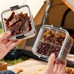 Portable Square Storage Box with Lid, Round Corners, Leak-Proof and Spill-Proof, 4-Compartment 460ml Capacity, For Storing Snacks and Fruits at School, Camping, Office and More, Sealable Food Storage Organizer, Snack Container