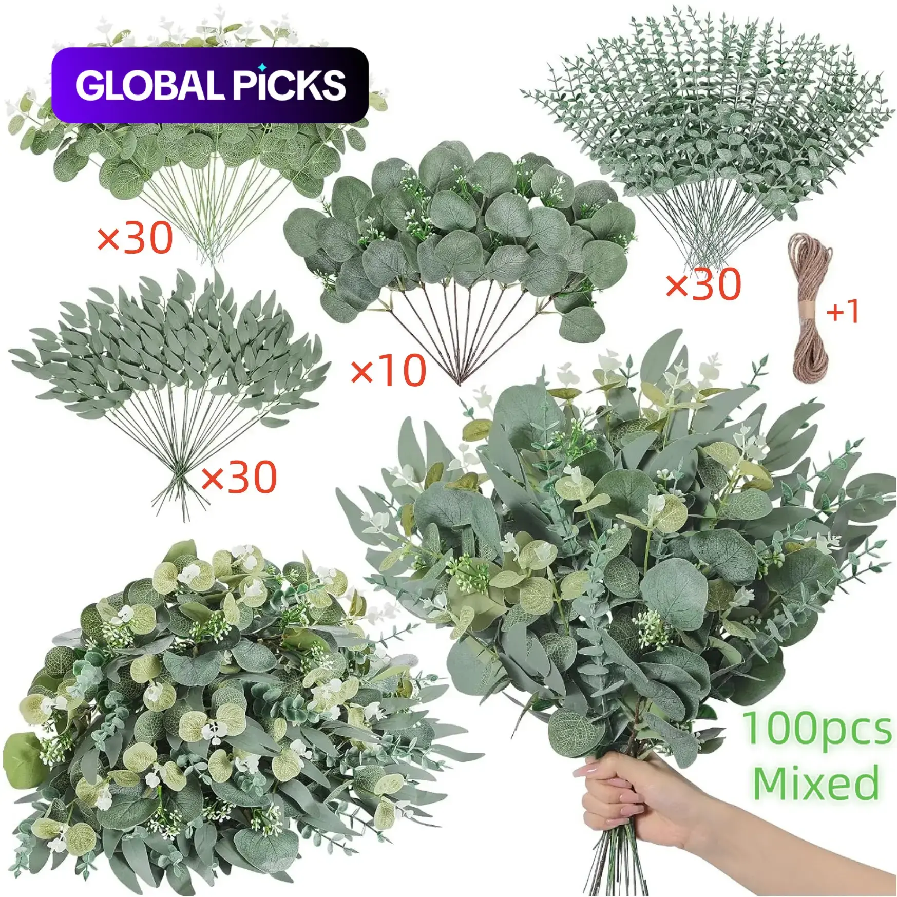 100/200pcs Artificial Mixed Eucalyptus Leaves and Willow Stems, Plastic Faux Flowers, Artificial Decorative Flowers, Artificial Plants Decorations, Wedding DIY Bouquets, Floral Arrangements, Table Centerpieces, Home Decor #GLOBAL PICKS