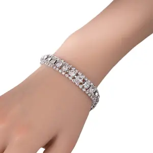 Women's Luxury Tennis Bangle, 3-Row Sparkling Multi-Color Crystal Rhinestone Bag Charm for Wedding Parties