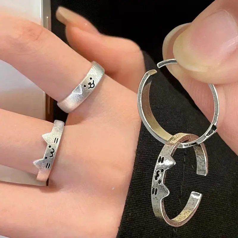 1/2pcs Cute Cat Dog Animal Couple Ring for Women Men 2024 New Fashion Statement Lover Rings Valentine's Day Party Jewelry Gifts