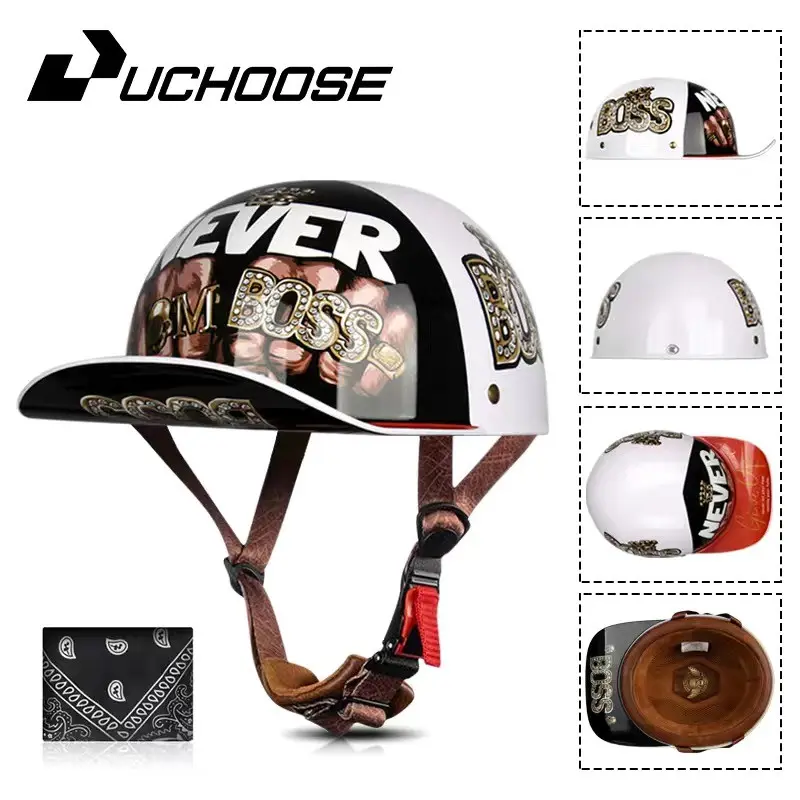Vintage Helmet Prince Motorcycle Summer Electric Bike Half Helmet, Baseball Cap Style, Retro Design, Perfect for Warm Weather Riding
