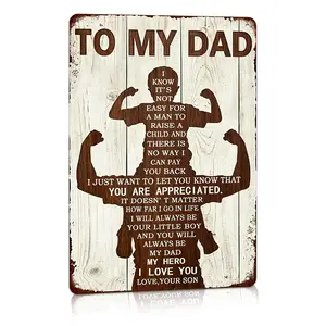 To My Dad From Son Flat Printed 8x12 Inch Weatherproof Rust-Proof Aluminum Metal Sign Father And Son Silhouette Decor Design Home Wall Art, Heartfelt Father's Day Gift