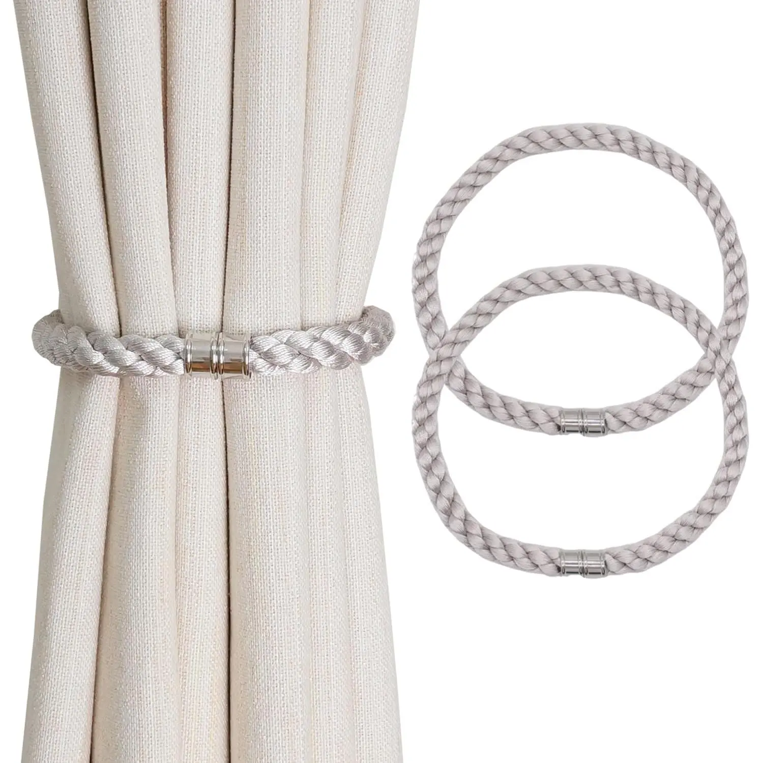 Curtain Tiebacks, 2 count Modern  Rope Curtain Tie Backs Decorative Curtain Holdbacks Holders Cord for Window Sheer Drapes Indoor Outdoor, Grey