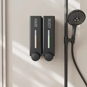 2-Piece Bulk Value Pack Wall Mounted Soap Dispenser, Cost-Effective Matte Black ABS Manual Hand Wash Liquid Combo, Space-Saving Drill-Free Refillable Shower Pump Chamber for Commercial Hotels & Gyms