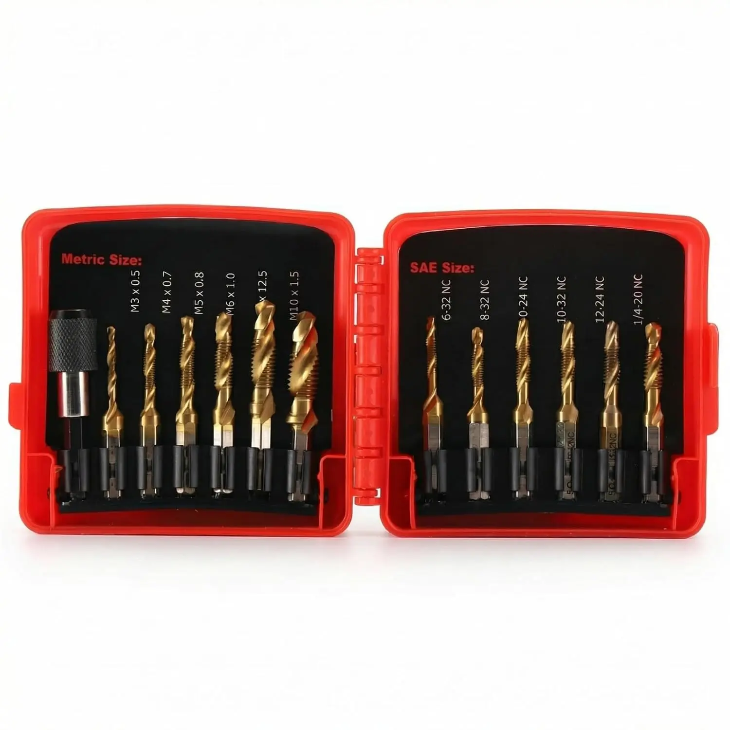13 PCS Combination and Tap Bit Set, HSS Tap & Bits in SAE/Metric, 1/4" Hex Shank Quick Change for Drilling, Tapping, Countersinking
