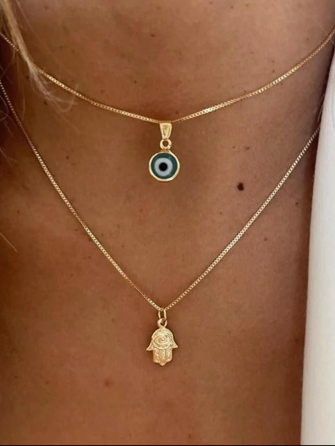 2pc Double Layer Evil Eye Necklace for Women, Exquisite Blue Cz Diamond Pendant, Cute Bohemian Lucky Protection Jewelry Gift, Boho Style Necklace