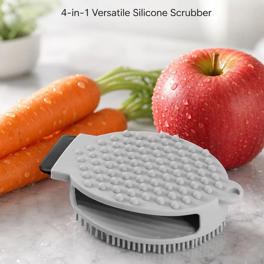 Handheld Dual-Sided Vegetable Cleaning Brush, Kitchen Finger Cuff Design, Multi-Functional Small Tool for Vegetables and Dishes
