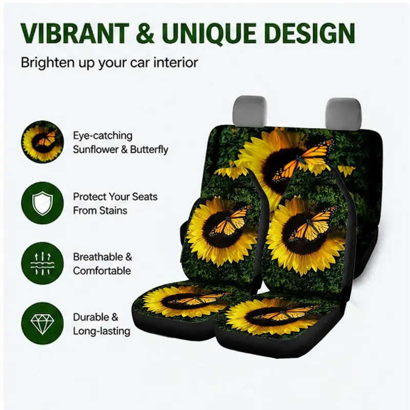 2seat/5seat Butterfly and Sunflower Automotive Seat Covers, Durable & Breathable, Four Seasons Protection, Easy Install, Interior Upgrade
