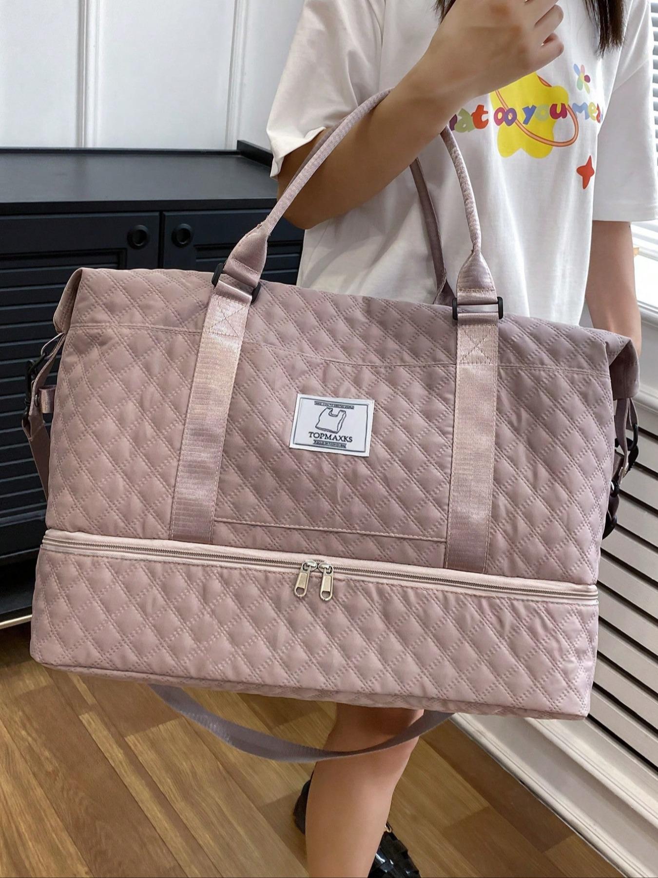 Letter Patched Design Large Capacity Durable Travel Bag, Lightweight Portable Folding Duffel Bag, Multi-function Dry & Wet Separation Bag for Travel, Traveling Bag