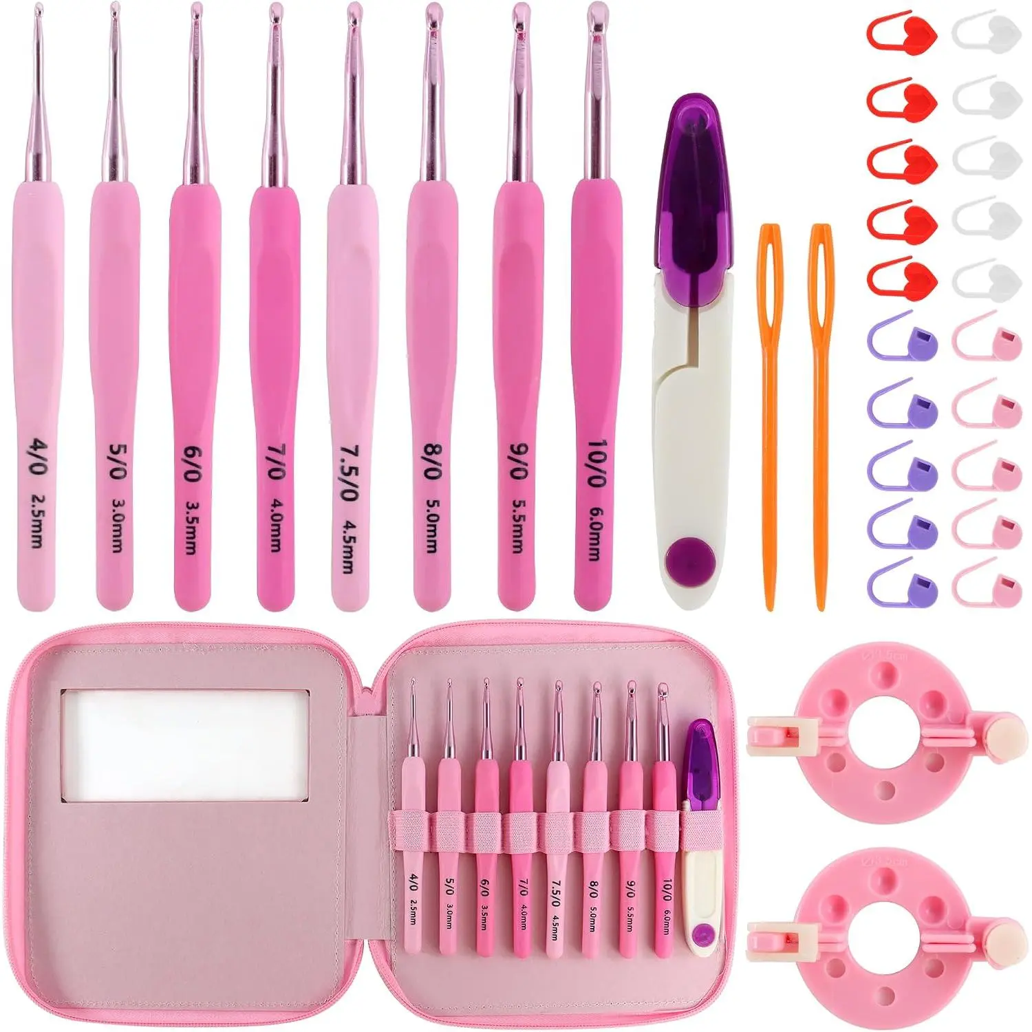 34 count Crochet Hooks Set, 8 sizes 2.5-6 mm High-Quality  Gradient   Soft Handle Crochet with Case and Crochet Kit for Beginners Adults for  Hands Crochet  Set
