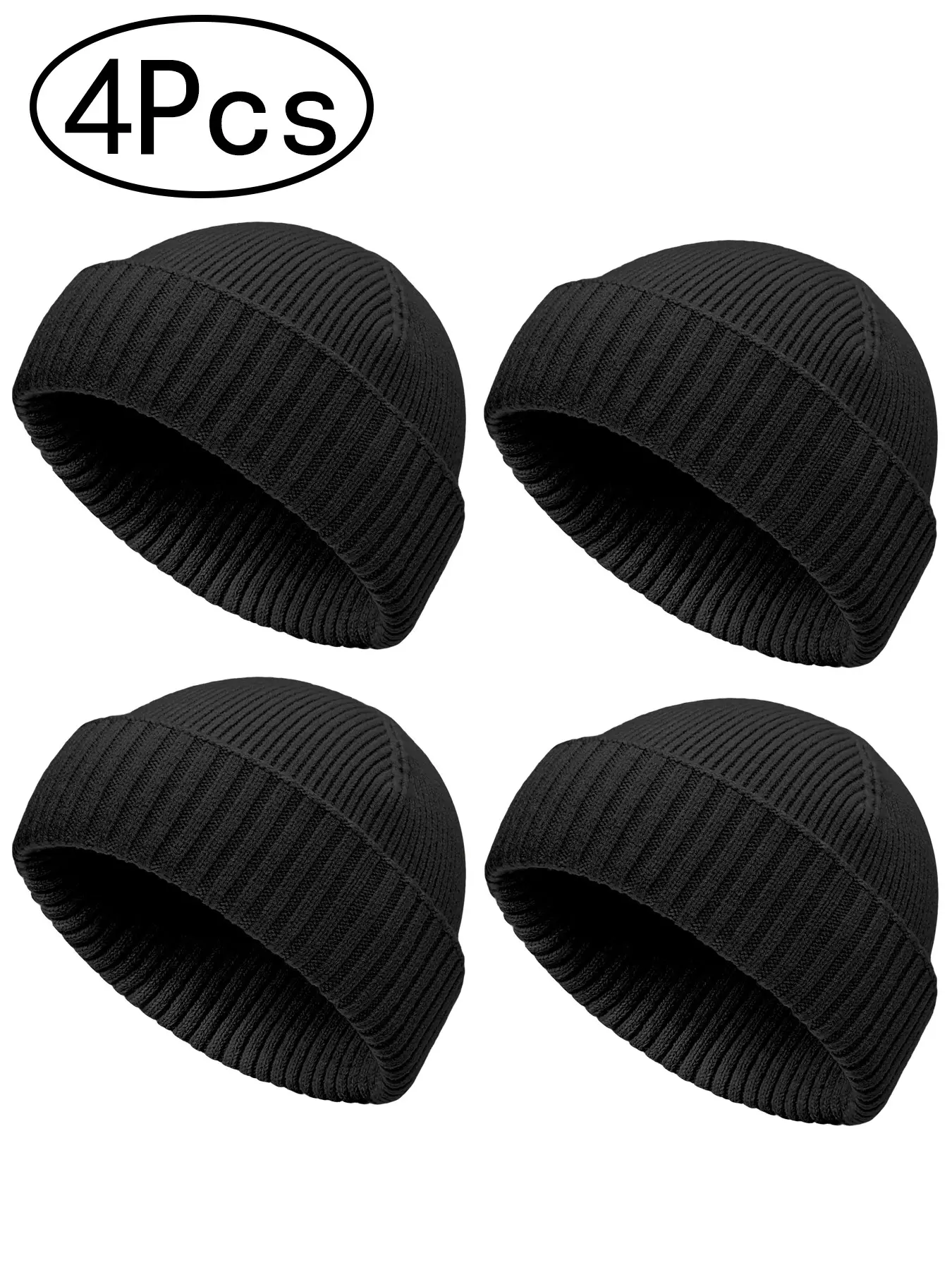 4PCS Unisex Fashion Solid Color Knit Beanie Hat, Vintage Style Fisherman Cap for Men, Comfortable Warm Winter Skiing Hat, Fitted Hat Beanie