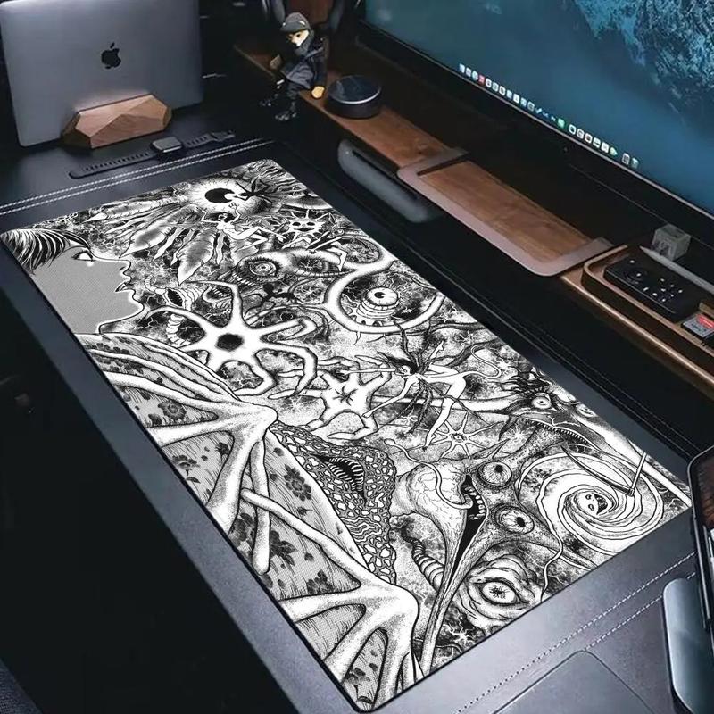 'Black and white Mouse Pad Cute HD branco Desk Pad Extended Gaming Keyboard Mats Large XXL Gamer Collage Horror Anime Mousepad'