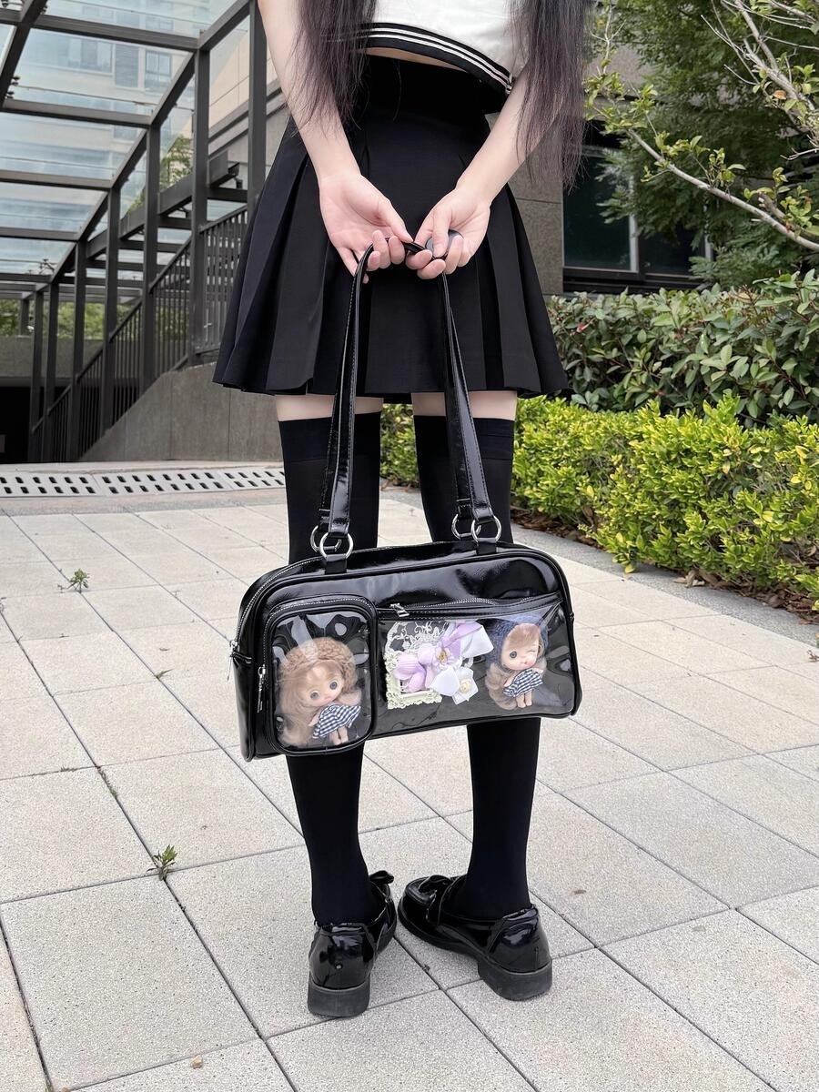 New Y2K Cute Ita Bag Large Capacity Fashion Shoulder Bag Lolita Girls Transparent Cosplay Underarm Bag DIY Badge Display Handbag