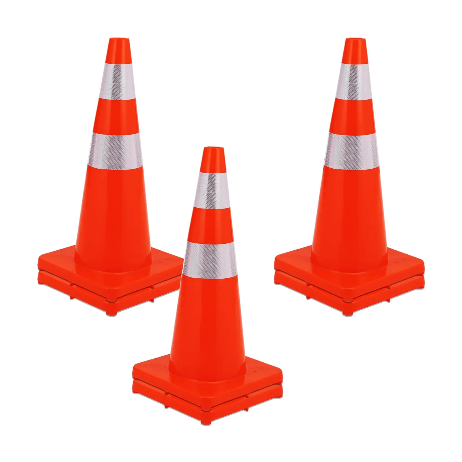 Bright Orange 13.8" x 13.8" High Visibility Safety Cones - PVC Construction, Silver Reflective Collars, Stackable, Built for Tough Conditions, Playgrounds & Warehouses Security Barrier, Multiple Pack & Size Options