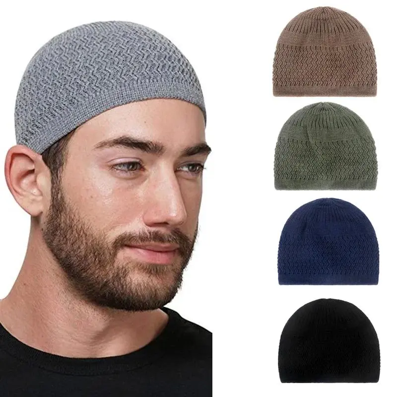 Unisex Wave Style Knitted Beanie Hat - Cotton, Soft Warm Windproof Pullover Head Wrap, Thermal Islamic Cap (Head Circumference 56-60cm) for Men Women Indoor Outdoor Wear, 1 Pcs, One Size
