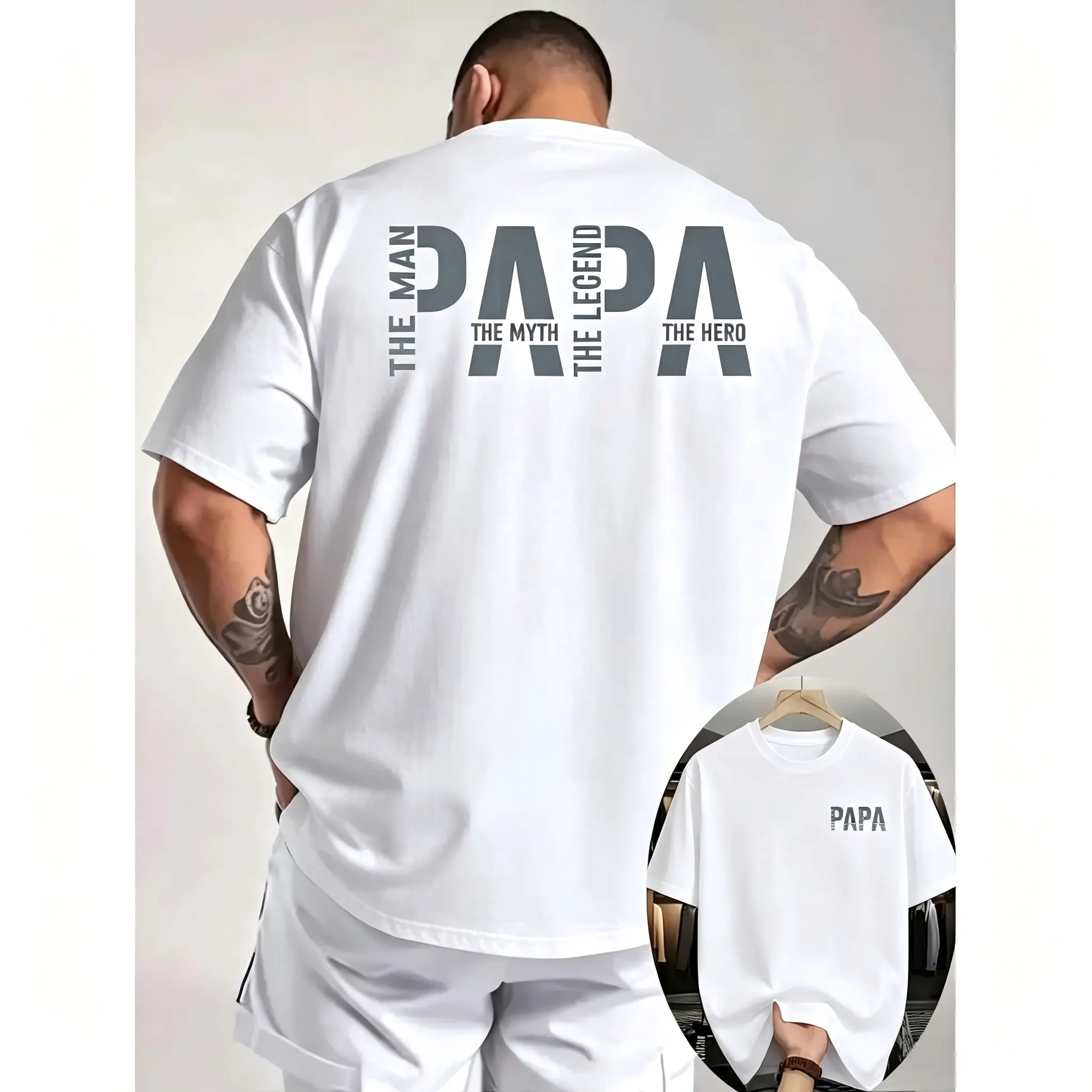 2026 New Arrival 100% Cotton Funny Graphic Tee for Men Women Double Sided Print Papa The Man The Myth The Legend Dad Shirt Fatherly Love Family Style Casual Daily Wear Fathers Day Gift Outfit