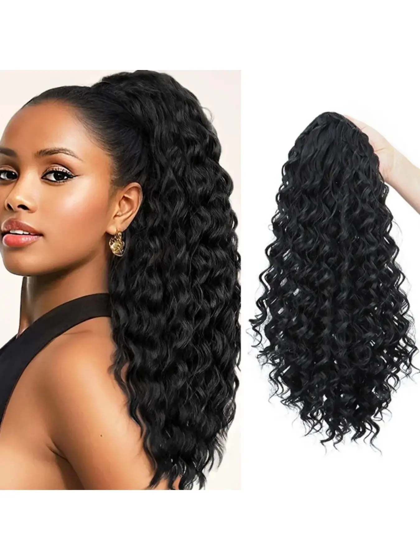 18 Inch Drawstring Ponytail For Women Short Wavy Curly Ponytails Fluffy Natural Looking Pony Tails Hair Extensions Synthetic Hairpiece Daily Wear Synthetic Hair Hairpieces
