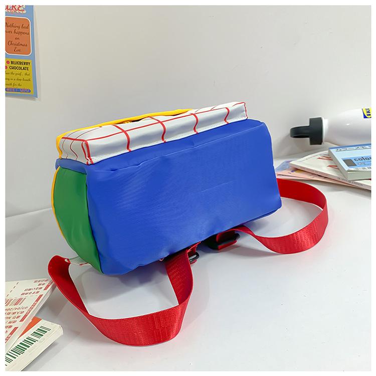 Kindergarten children's backpack, stylish baby color-blocking canvas backpack, lightweight backpack for boys and girls aged 3-6 years old