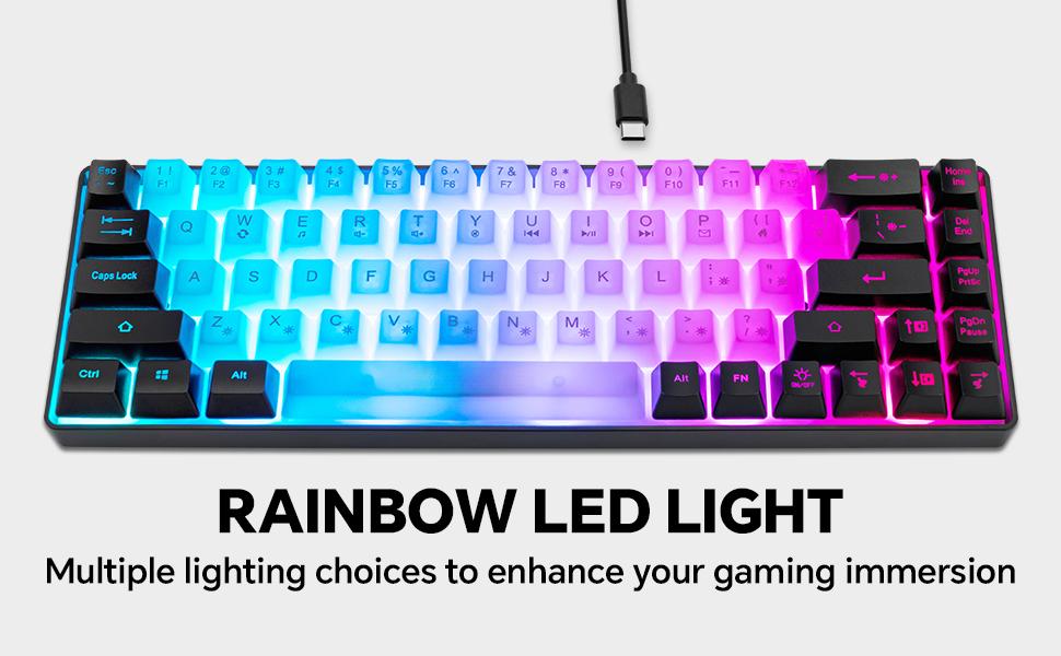 Mini RGB 60% Gaming Keyboard, 68 Keys Small Compact USB Wired Rainbow Light Up Backlit Gaming Keyboard for Xbox PS4 PS5 PC Laptop Gamer(White-Black)