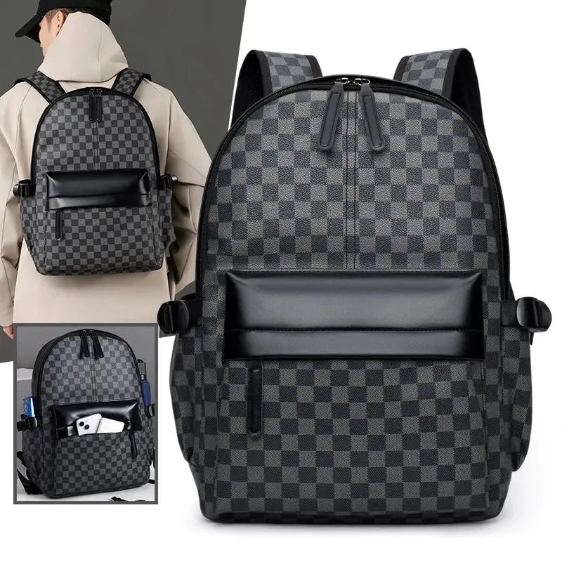 Business Trend Plaid Backpack Versatile Casual Men's Commuter Computer Backpack Large Capacity Travel Backpack